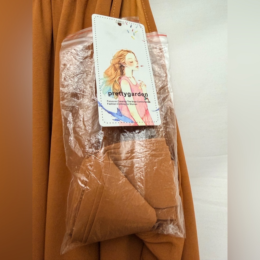 Pretty Garden Tiered Sleeveless Halter Maxi Dress Size Large Belted Rust Brown - Picture 4 of 7